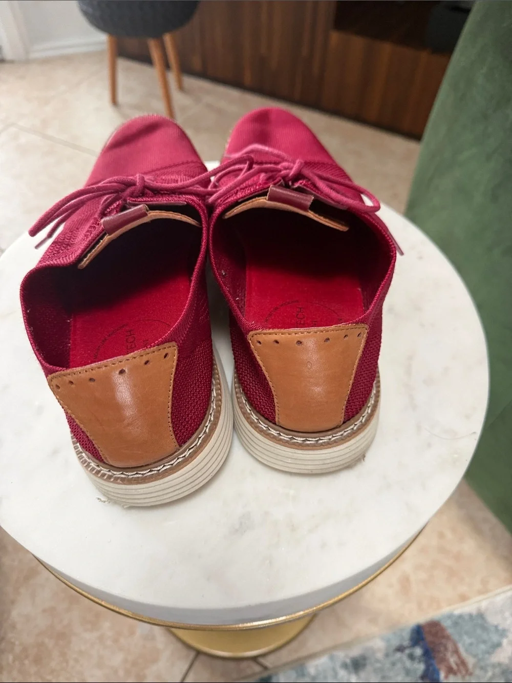 Alfani Alfatech Red Knit Lace-Up Sneakers with off white sole